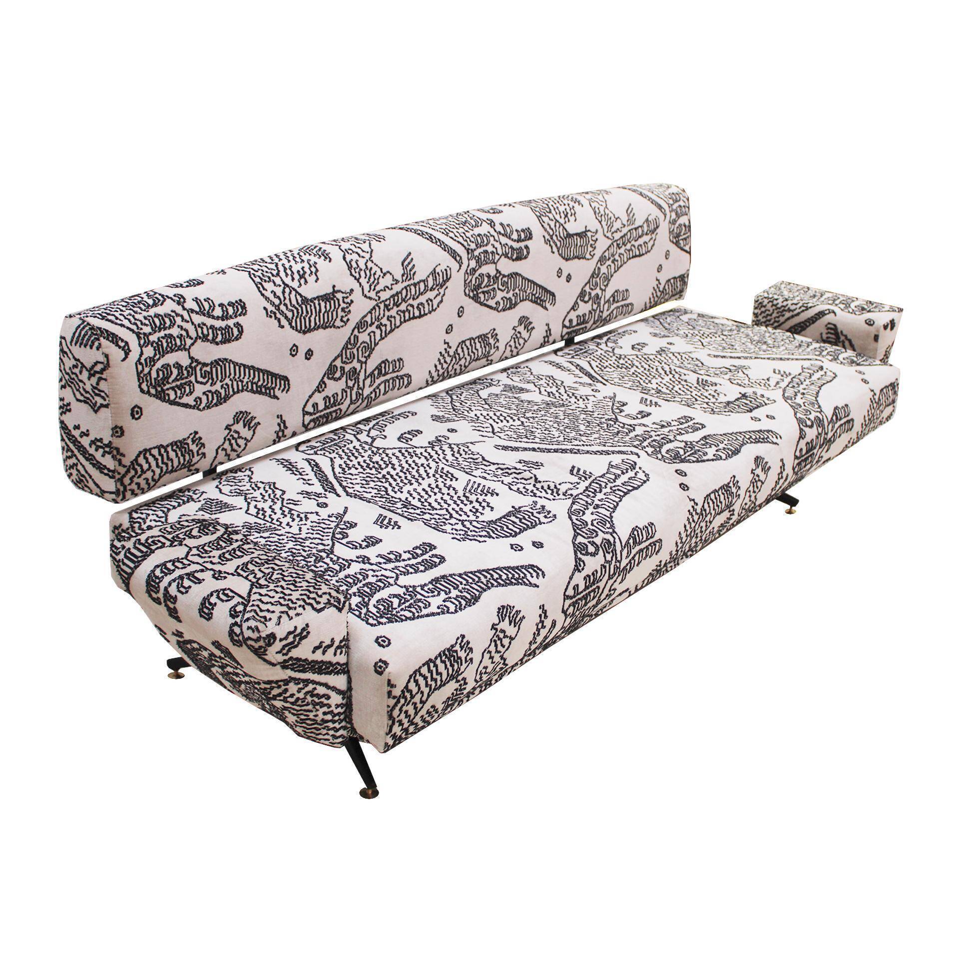 Italian Sofa Upholstered With Blanck and White Dedar fabrik , 1950s