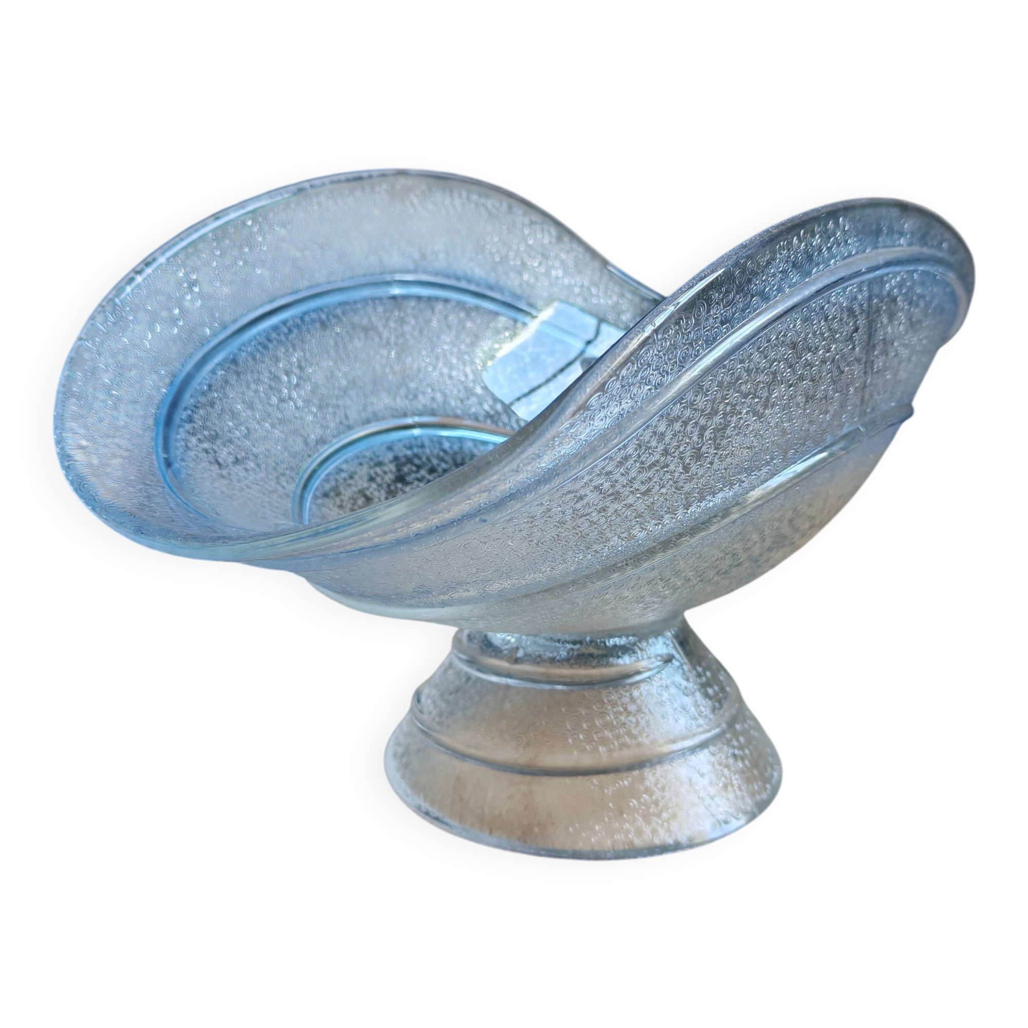 Coupe en verre moulé pressé Art Déco bleu glacé