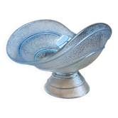Coupe en verre moulé pressé Art Déco bleu glacé
