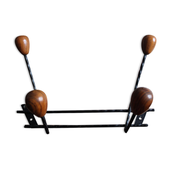 Coat rack vintage metal wrought iron patères balls wood