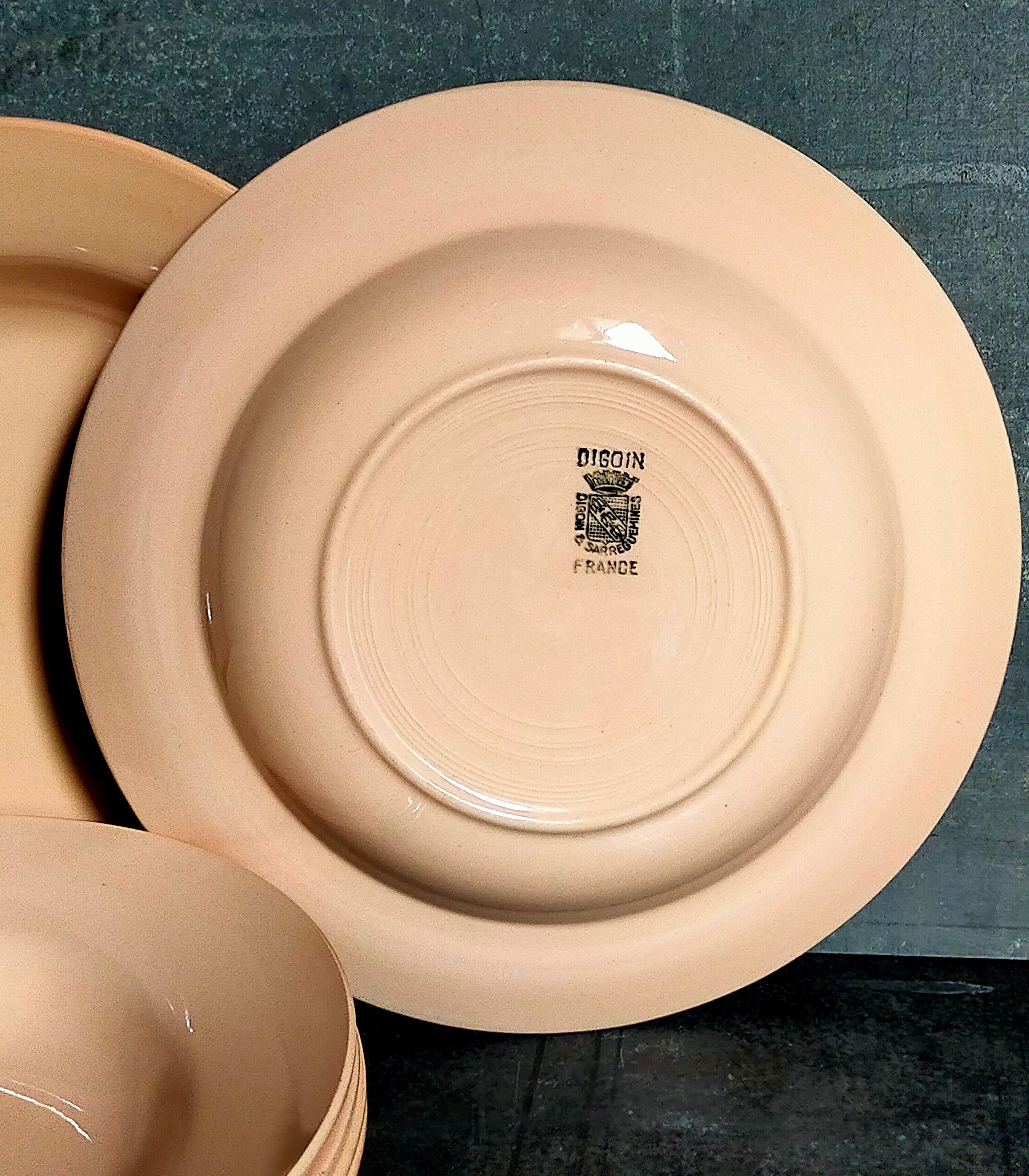 Six pastel earthenware plates from Digoin and Sarreguemines antiques