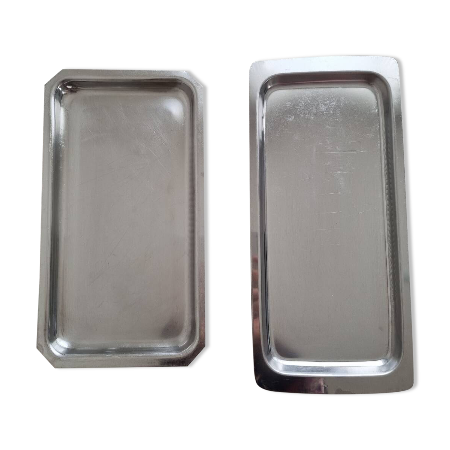 Set of minimalist stainless steel trays - Vintage 70s