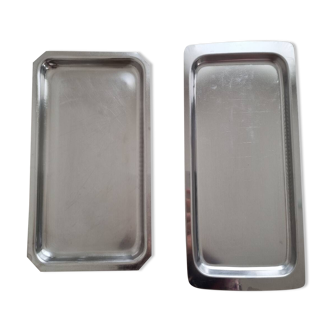 Set of minimalist stainless steel trays - Vintage 70s