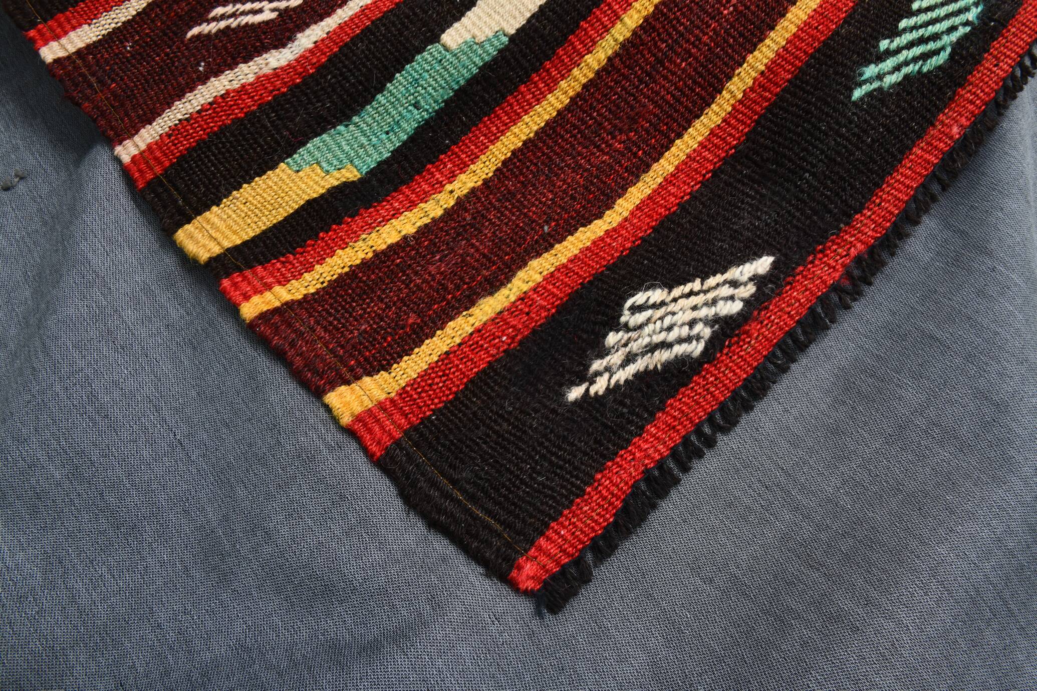 Wine Red Handmade Vintage Kilim Rug, 143x275Cm