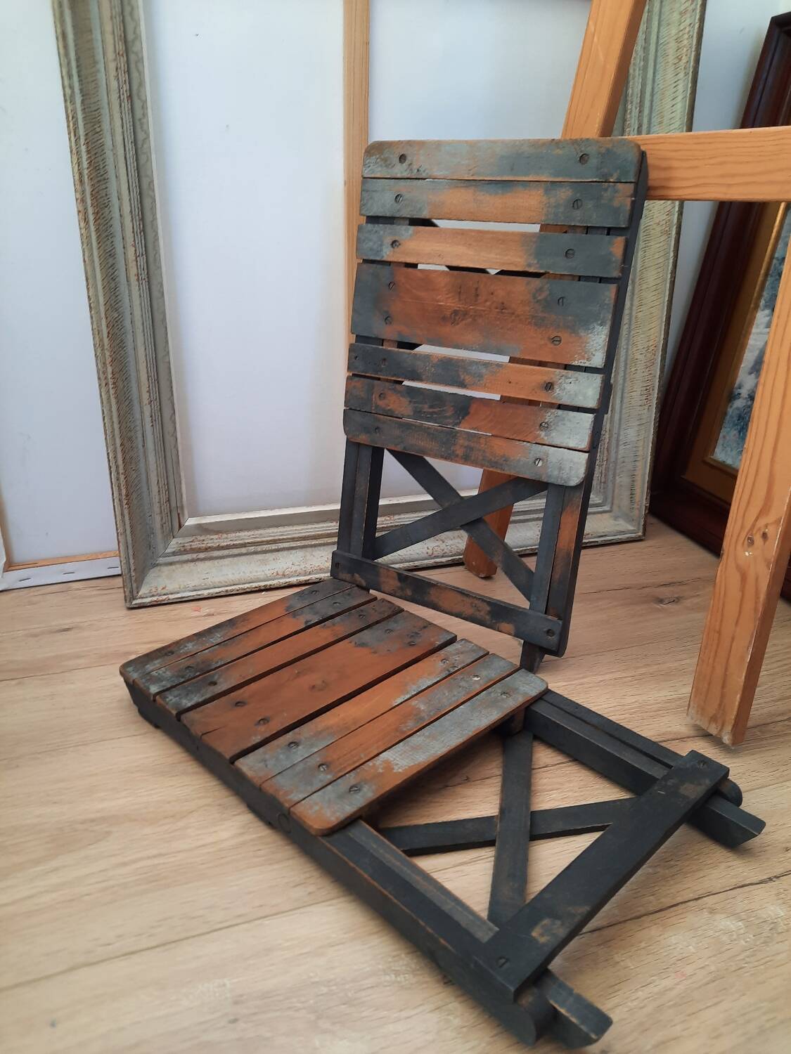 Antique wooden folding stools for painter