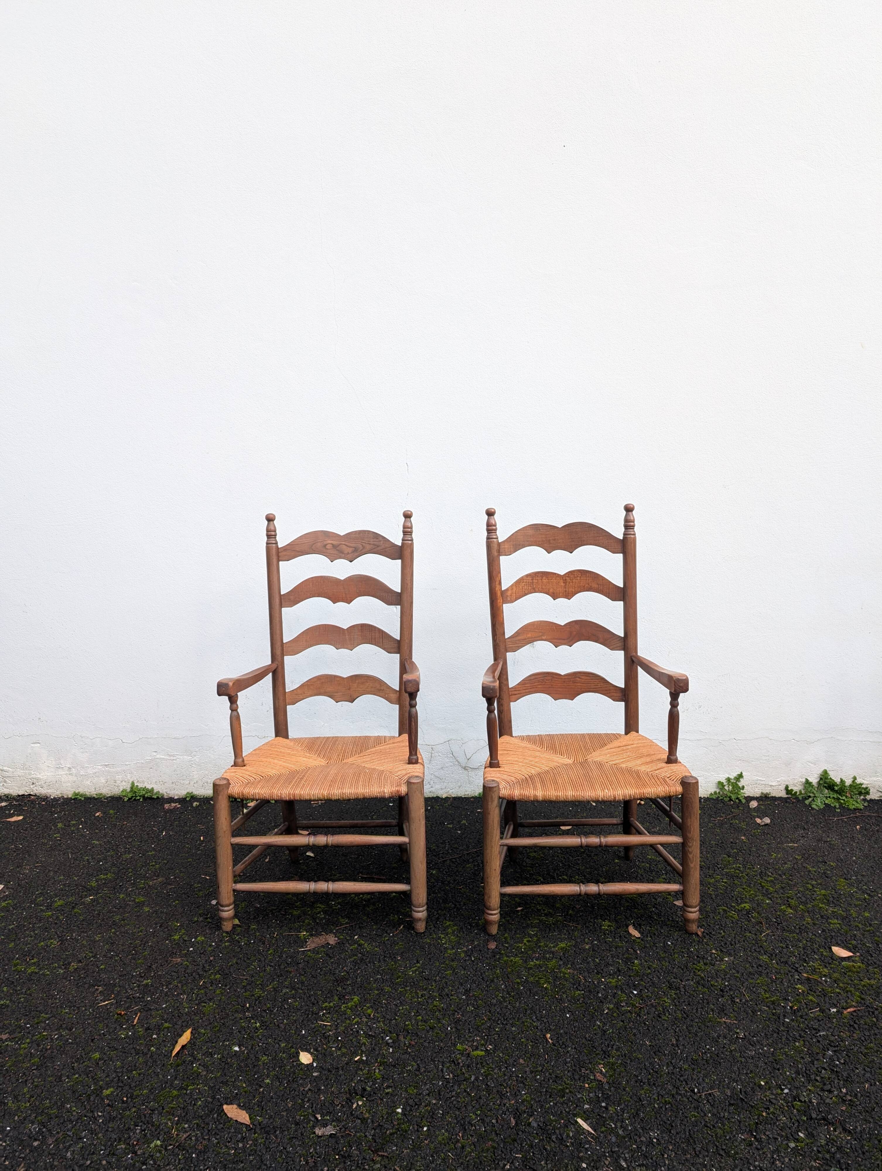 Pair of straw armchairs