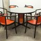 Table and 6 armchairs Baumann Diese, design Pagnon Pelhaître, Wenge color and red,