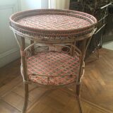 Round old rattan pedestal table