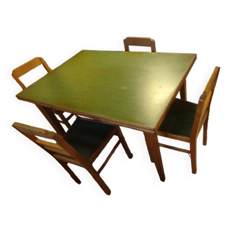 Ensemble table chaises vintage dessus vert