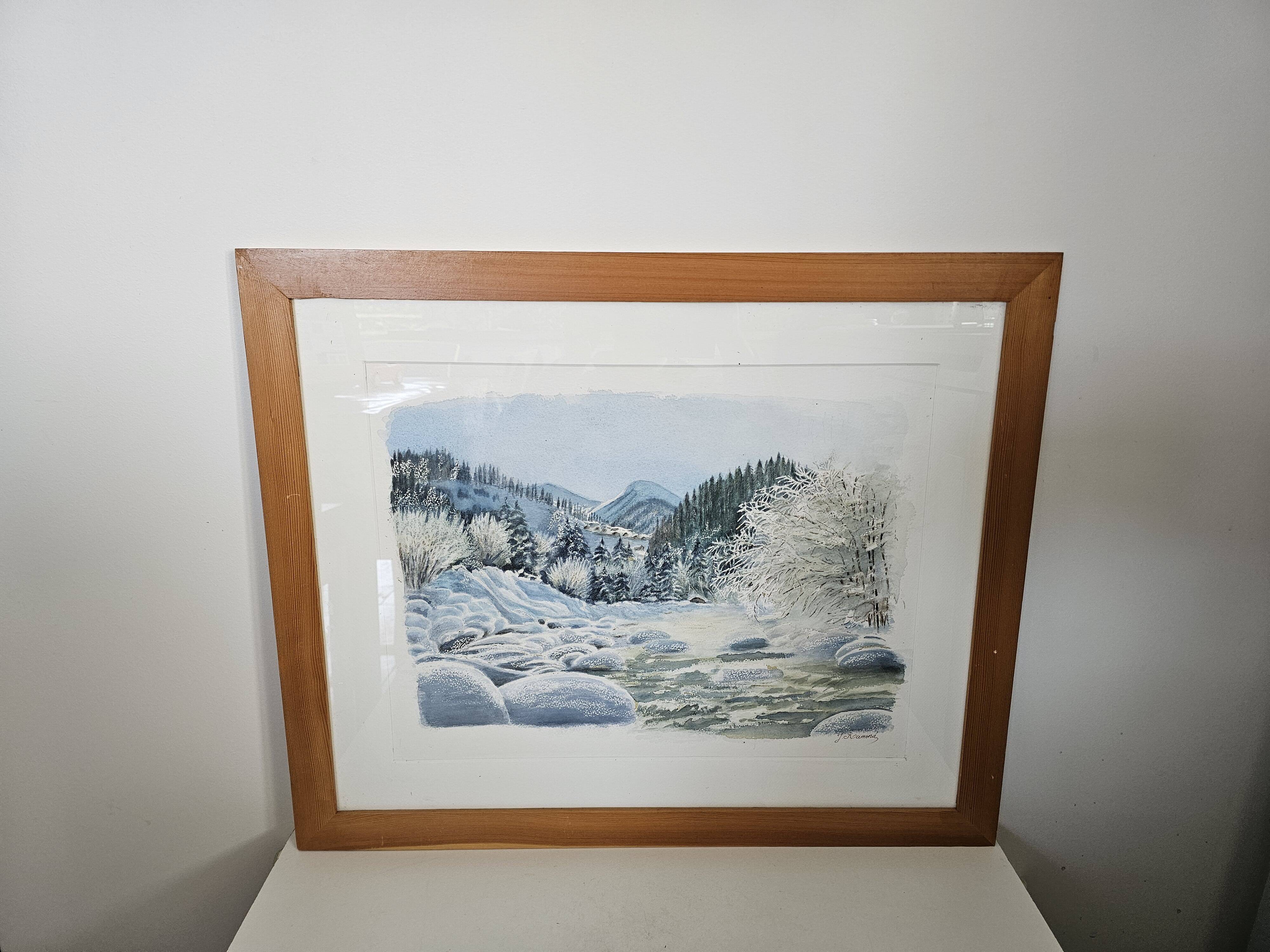 Tableau - Aquarelle paysage de neige Signée Janine Ramond