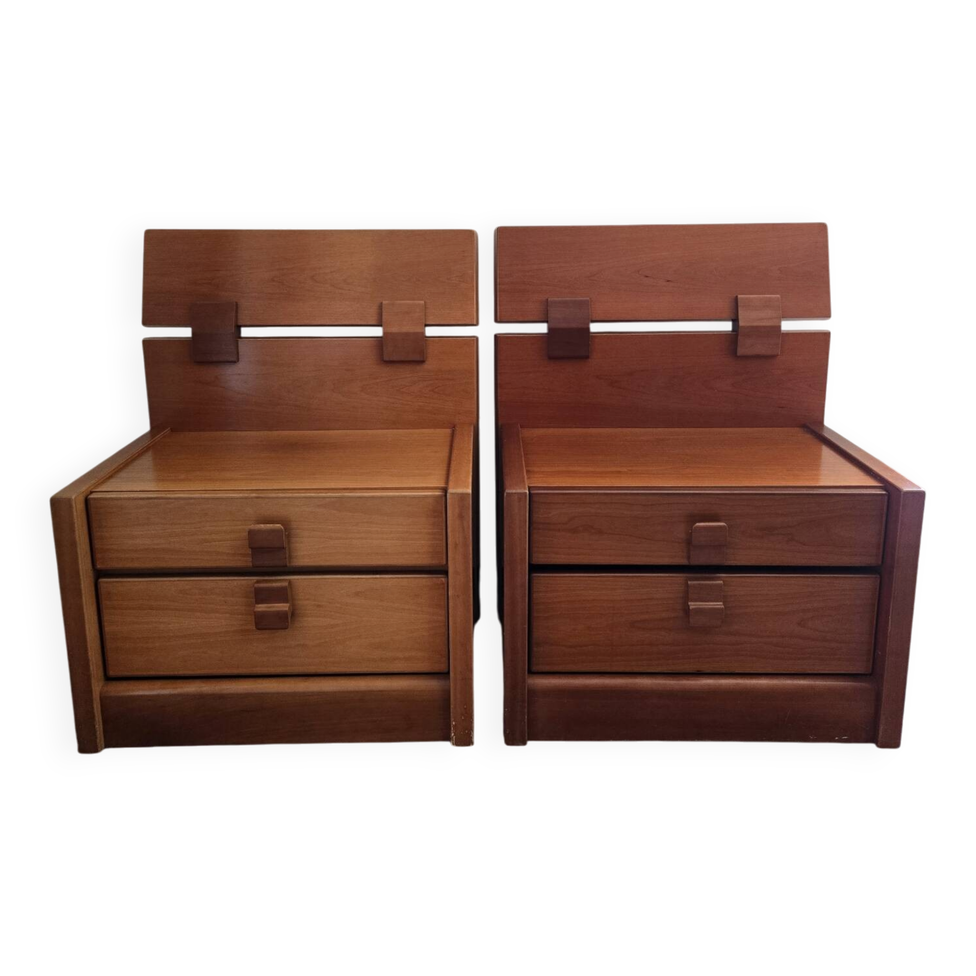 Pair of vintage bedside tables with high backrest in wood - 1970s