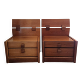 Pair of vintage bedside tables with high backrest in wood - 1970s