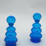 Duo de flacons / carafe verre bleue vintage , Empoli, Italy
