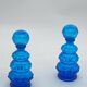Duo of vintage blue glass bottles / carafe, Empoli, Italy