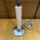 Old art deco hexagonal chrome metal lamp base + vintage pink glass
