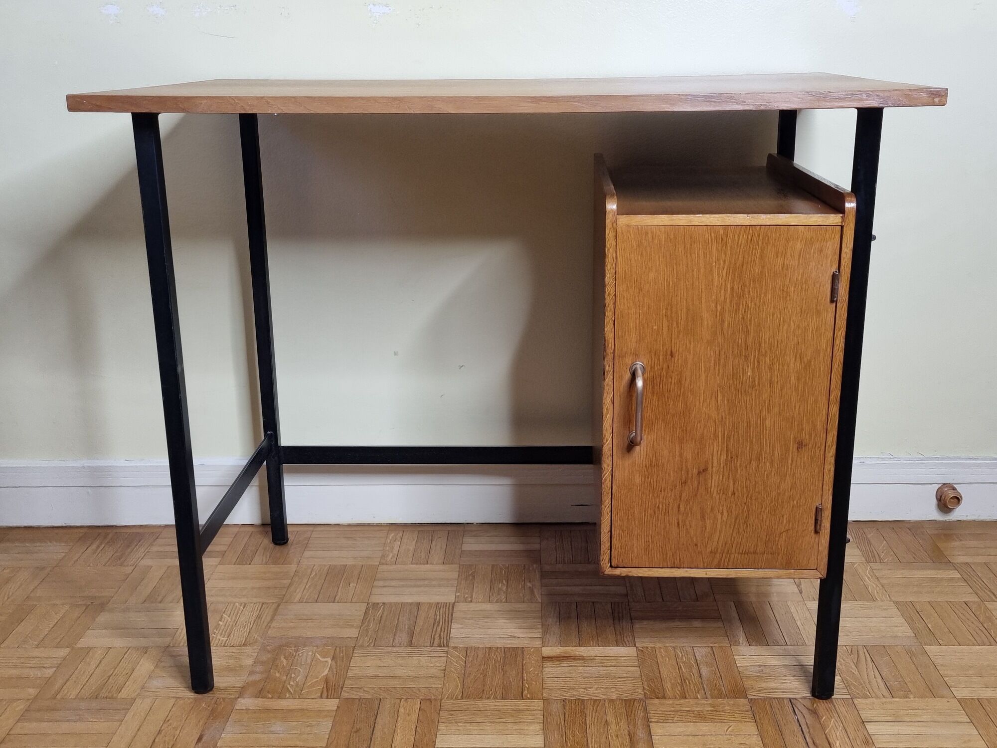Vintage desk in metal and wood, 50s-60s