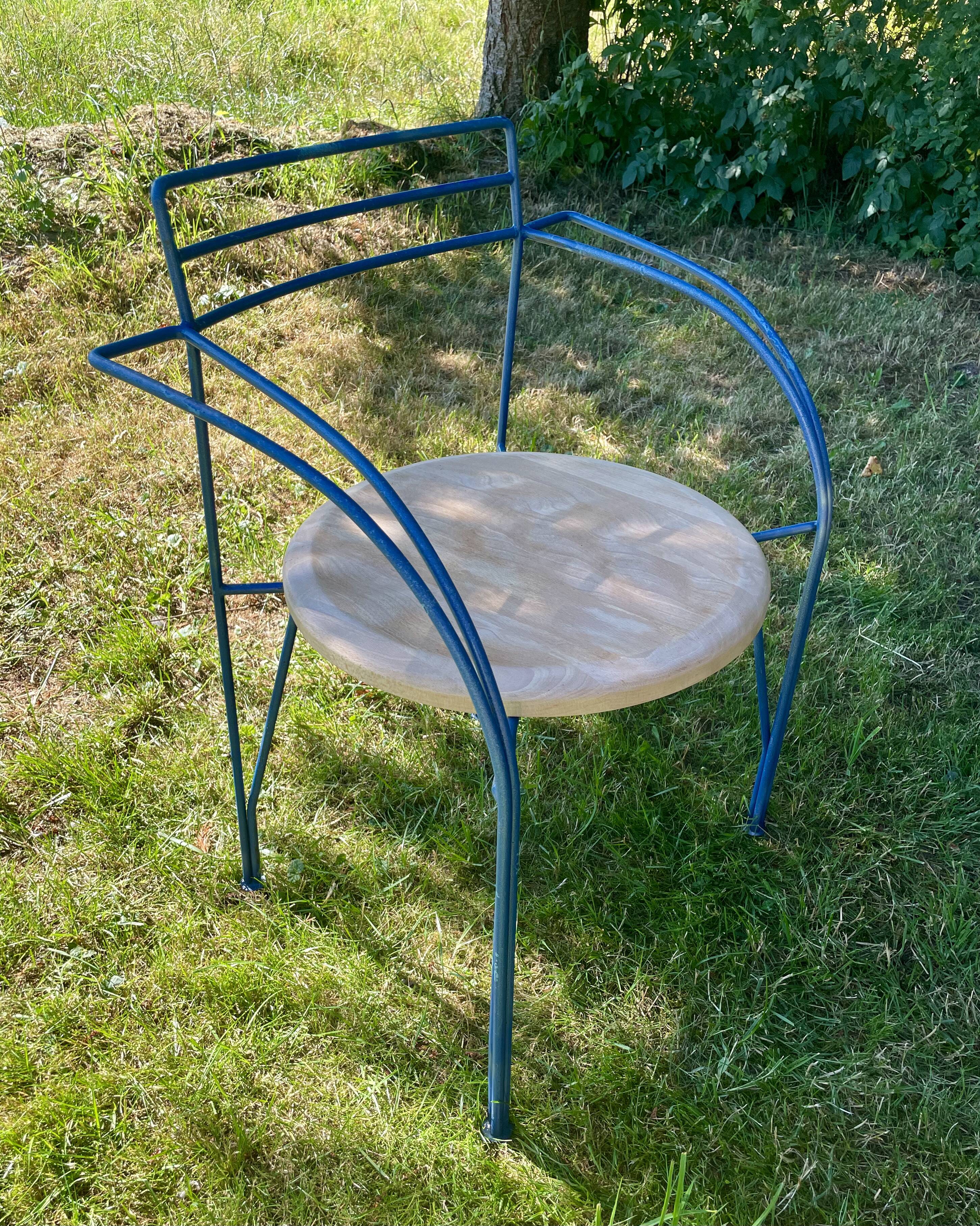 Garden furniture set by "Pascal Mourgue", a table and 3 chairs, 1980s