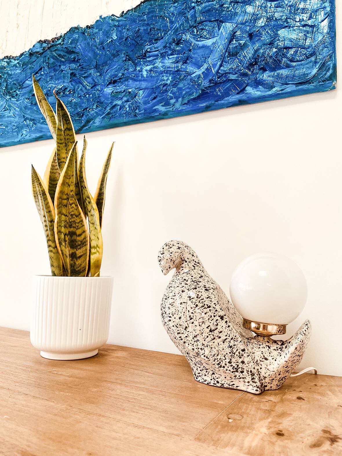 "Colombe" bird lamp in speckled ceramic, 1970