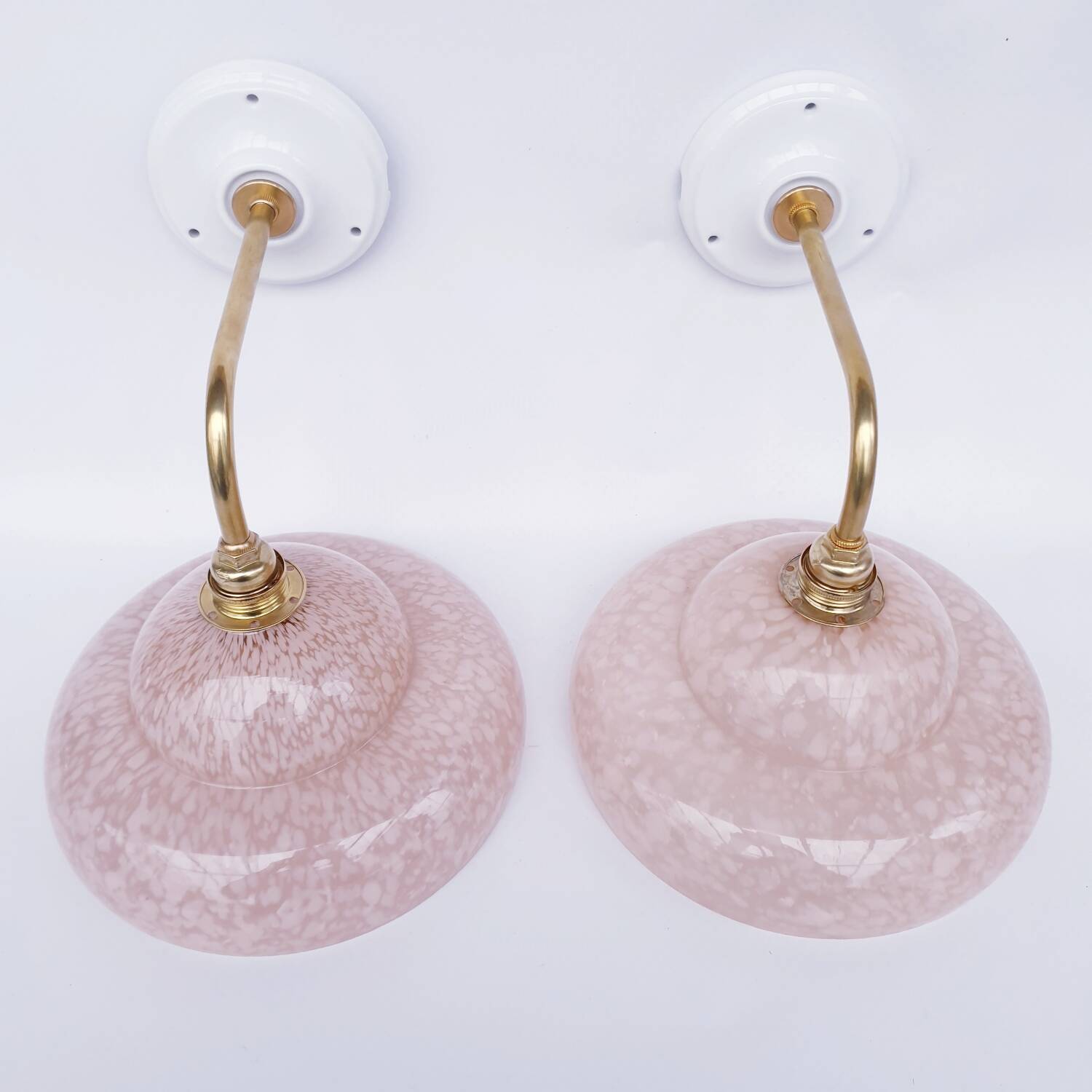 Vintage brass wall lights with speckled glass