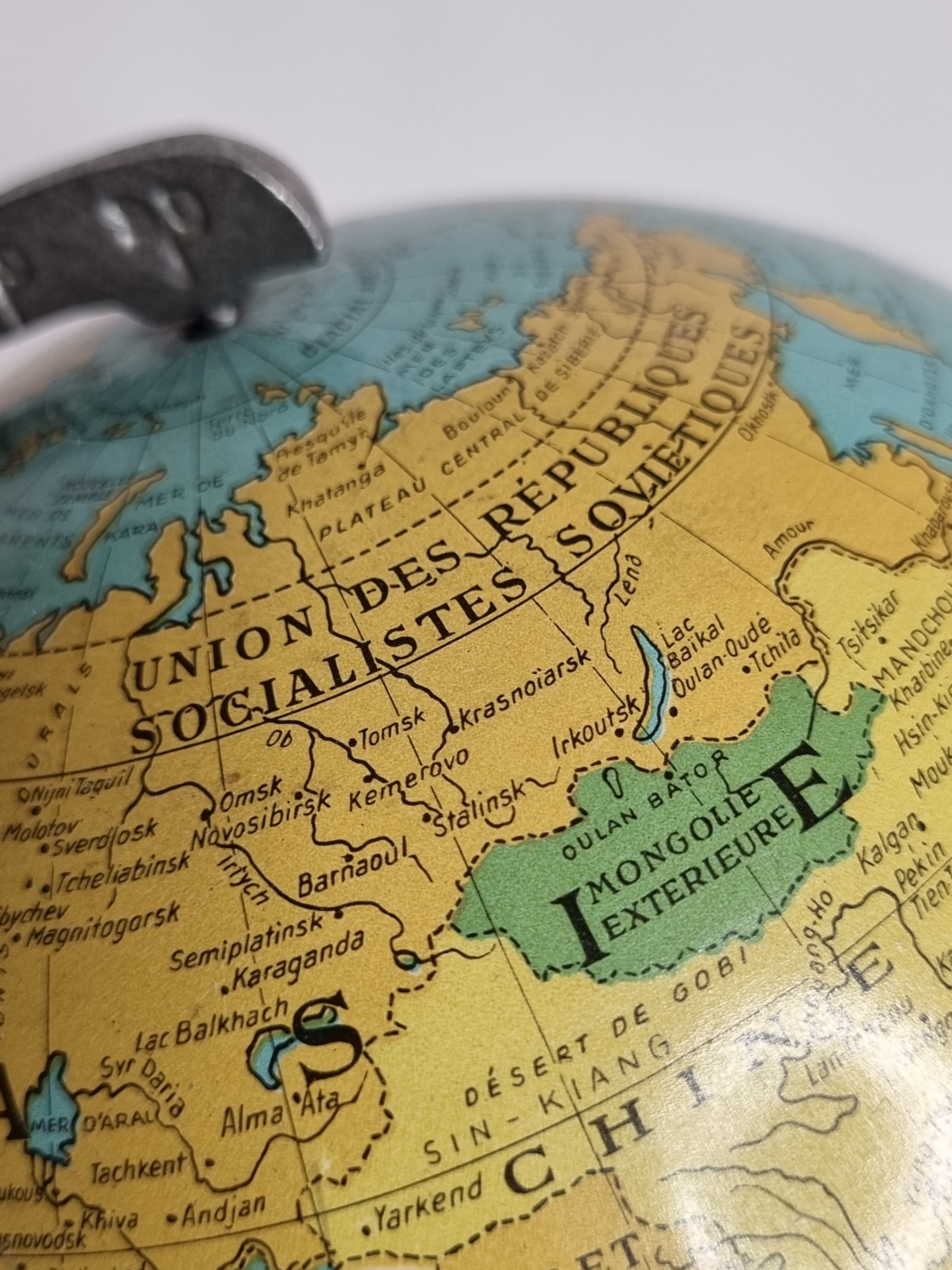 Globe earth "Taride" of the 50s-60s in metal on base, 17 cm