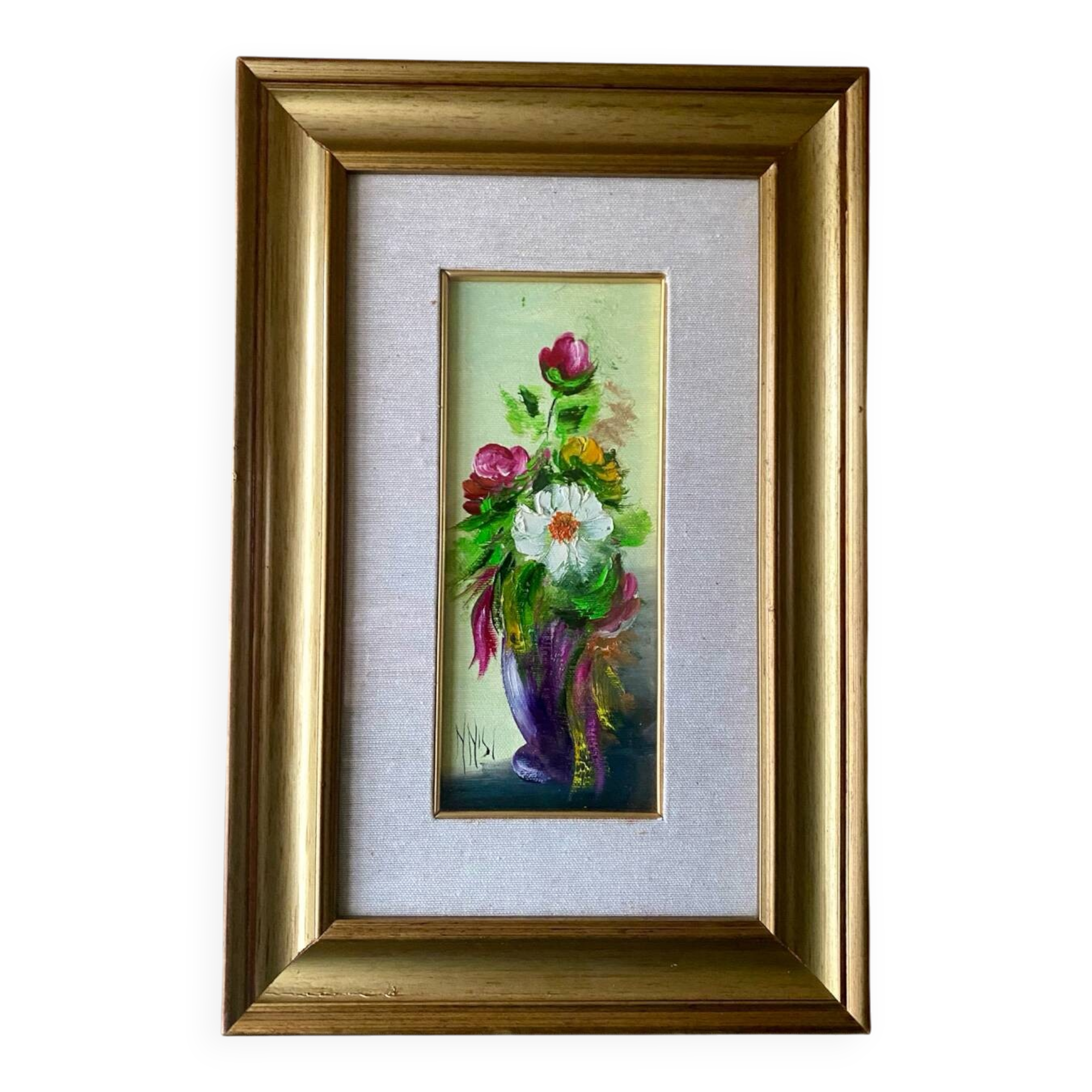 Oil on Vintage Panel - Flower Bouquet by NNISI - 27 x 40 cm