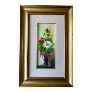 Huile sur Panneau Vintage - fleurs