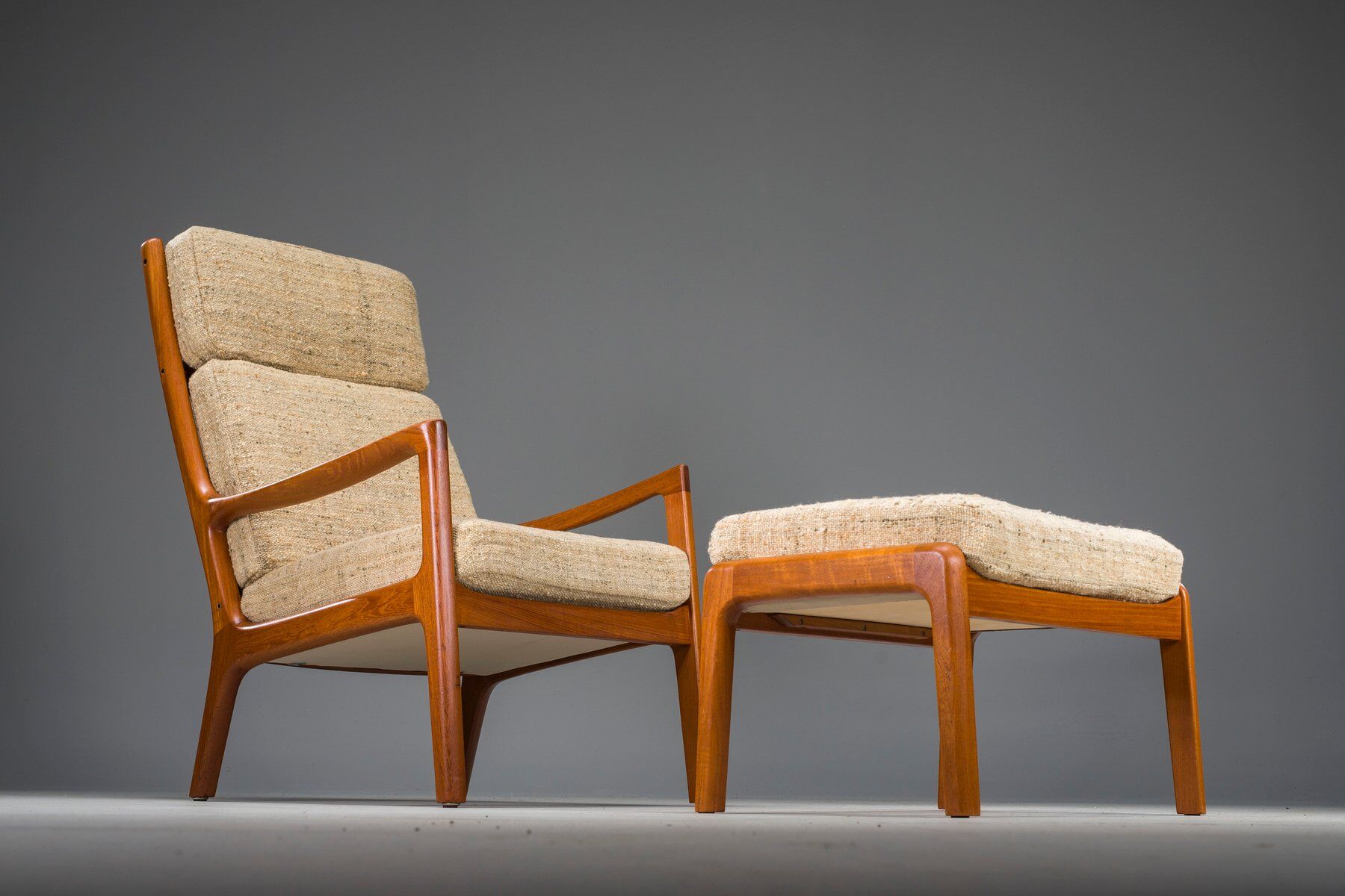 Ensemble de fauteuil à dossier haut et ottoman Senator en teck par Ole Wanscher pour Poul Jeppesen Collectors, Cado, années 1960