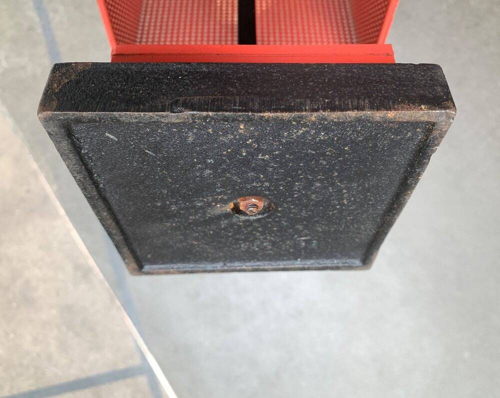 Minimalist perforated steel umbrella stand, 1960s