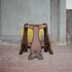 Wood and rush tripod stool, vintage stool, Gothic style stool