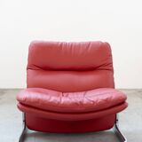 Armchair and pouf in red leather, Vitelli and Ammannati, for Brunati 70/80