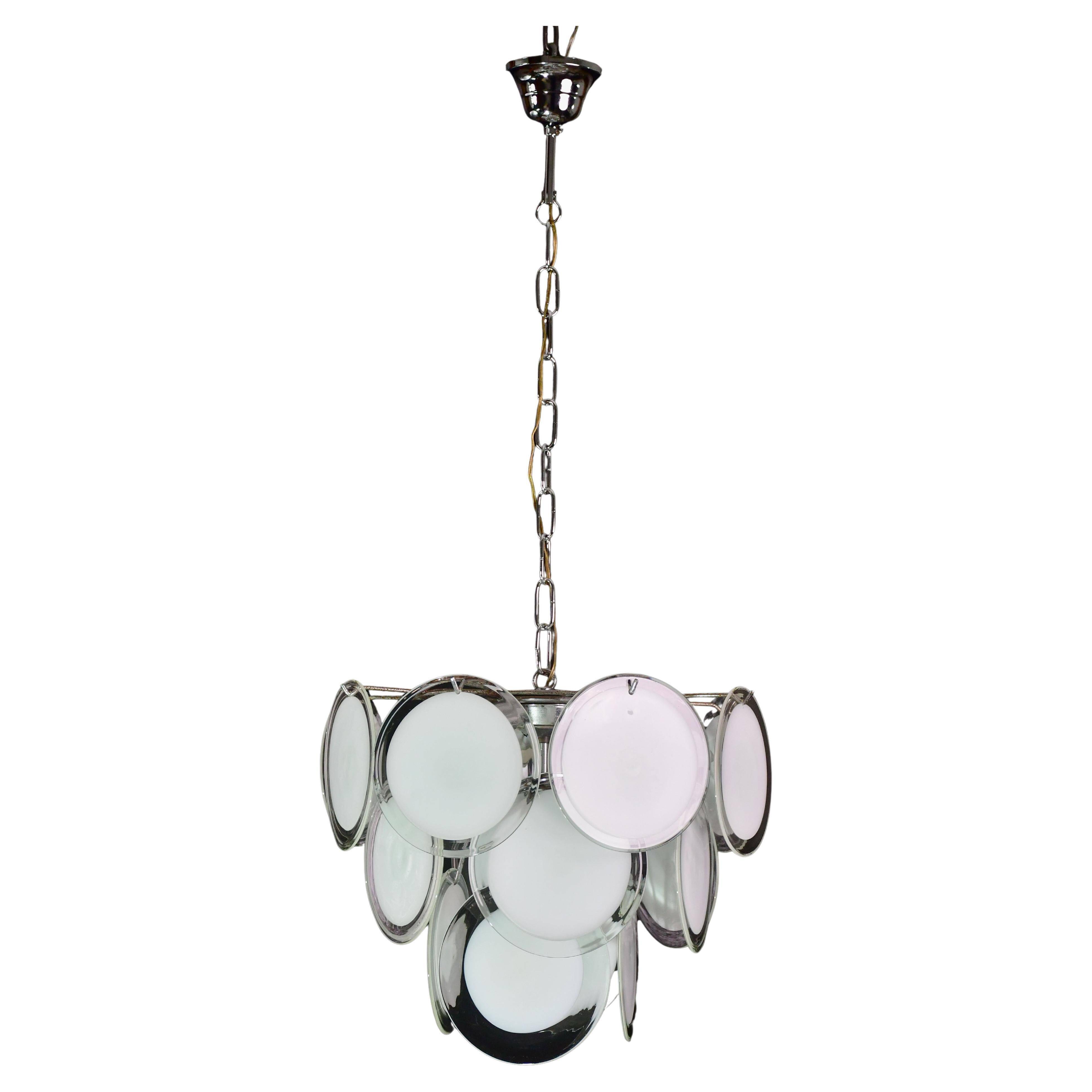 Disc white Murano glass chandelier by Vistosi