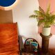 Vintage rattan plant pedestal