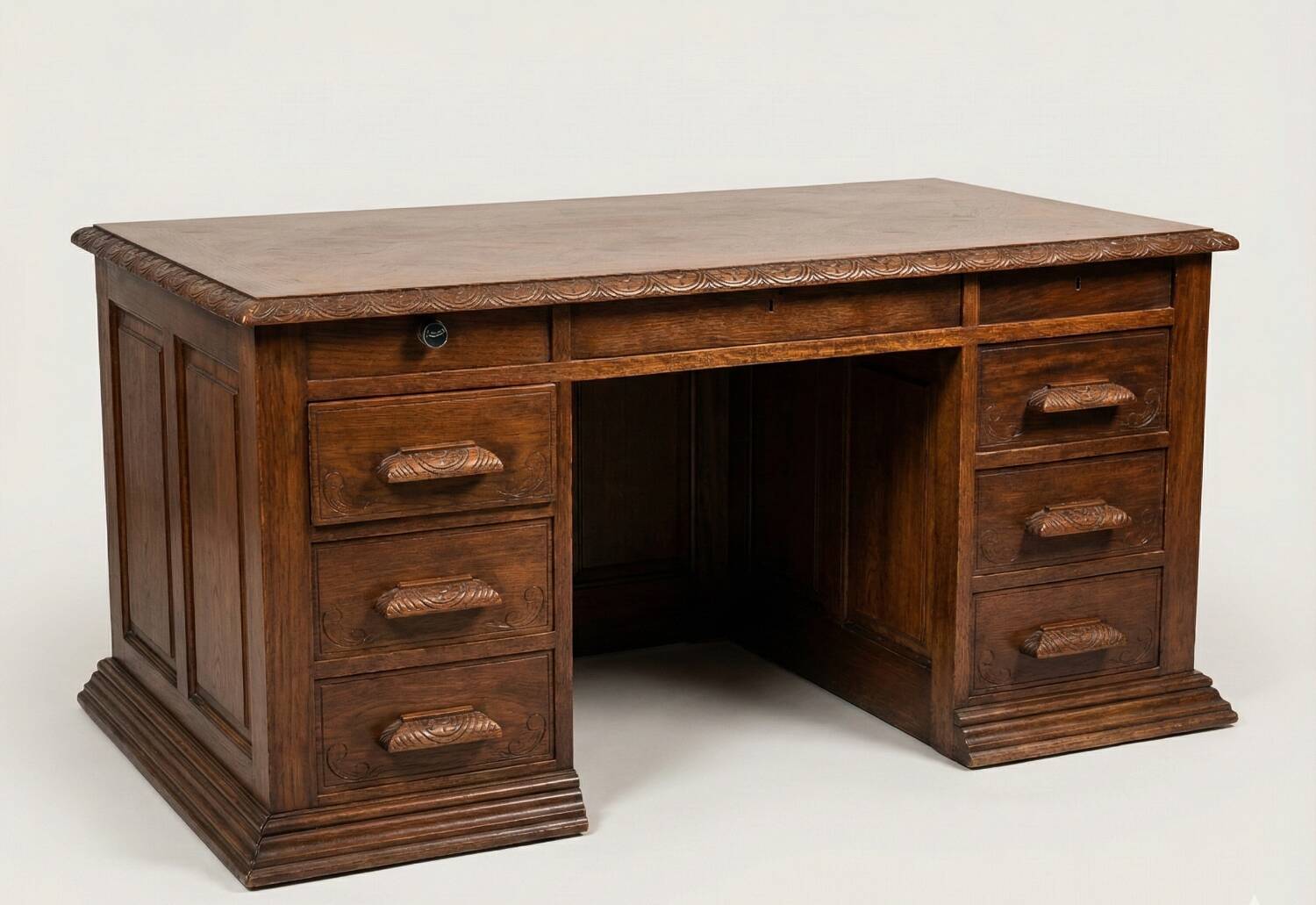 Vintage minister's desk in carved solid wood.