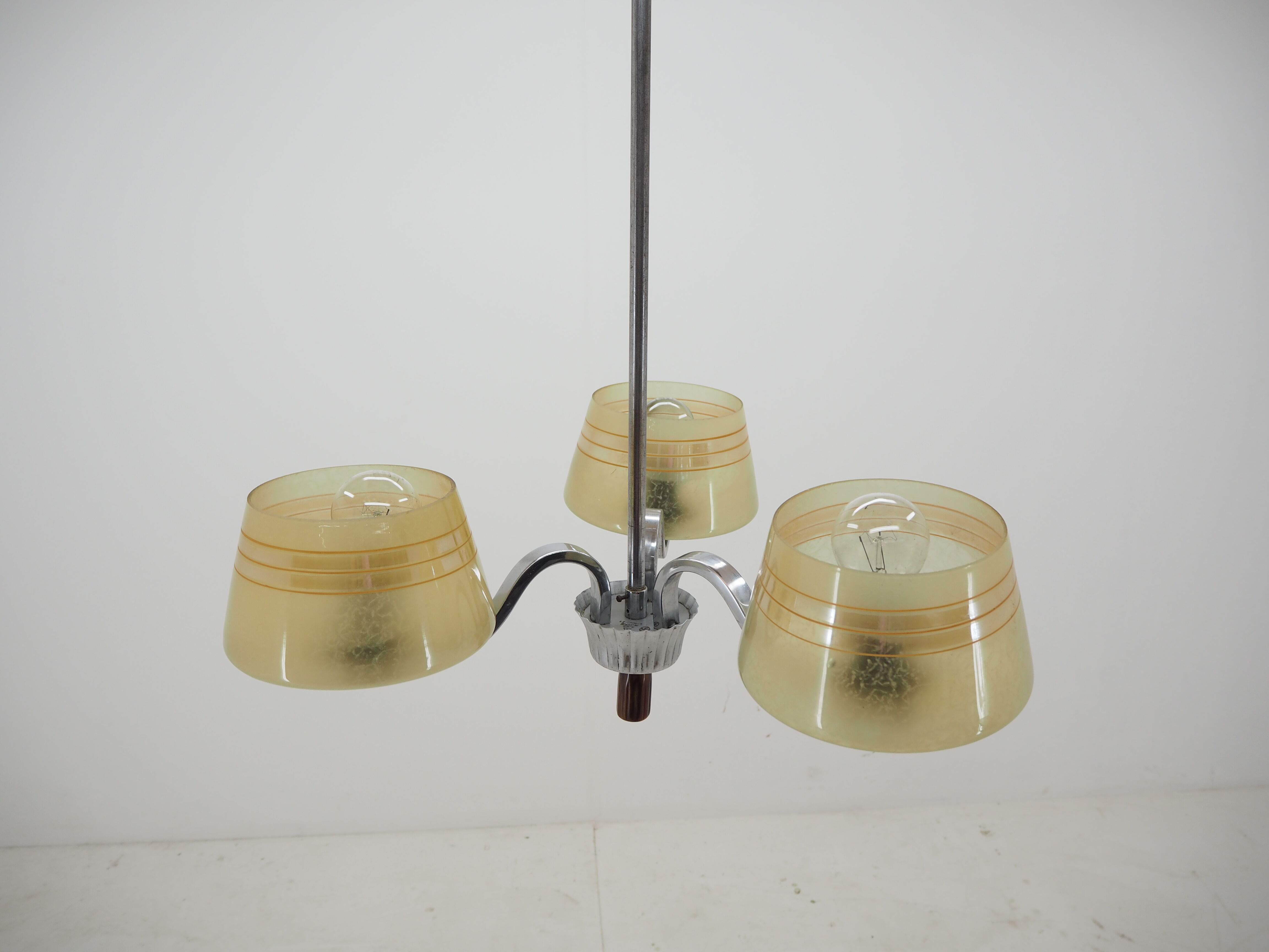 Midcentury Chrome and Glass Chandelier, Czechoslovakia 1960s