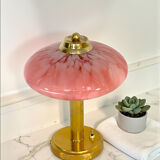 Pair of Art Deco mushroom table lamps, pink Clichy glass