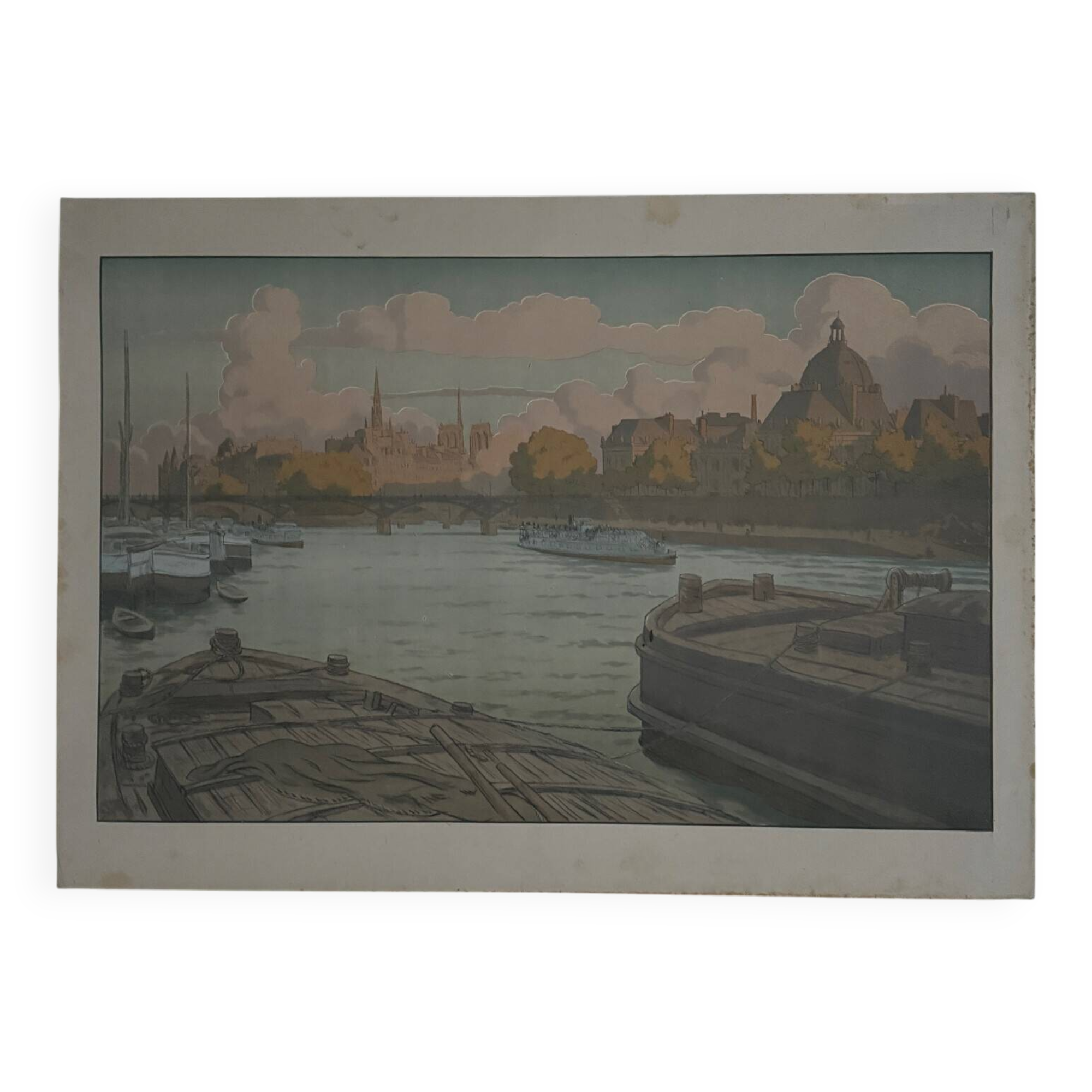 Lithograph on Chinese paper by Henri Rivière The Institute and the City