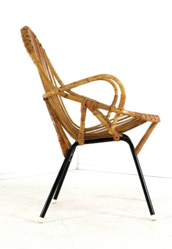 Ensemble de 3 chaises en rotin + table basse - design néerlandais des années 50