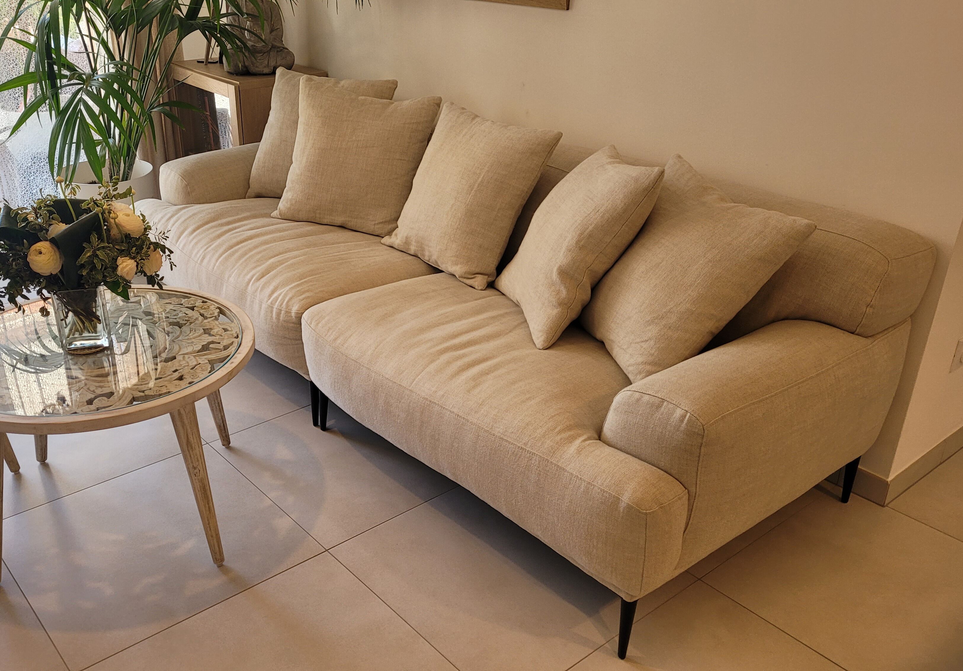 3-seater linen sofa - Natural - Habitat