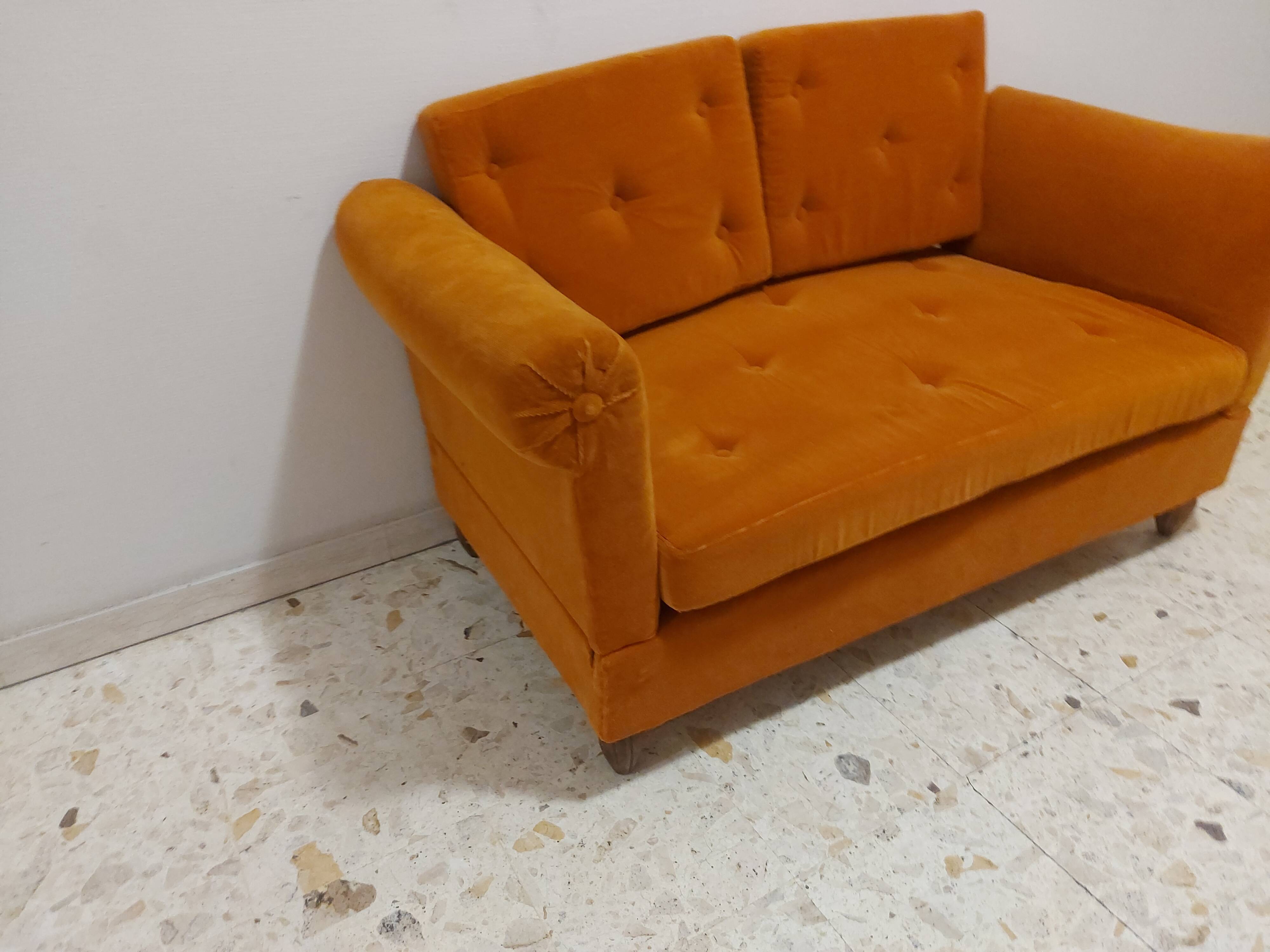 Sofa, daybed art deco, orange velvet