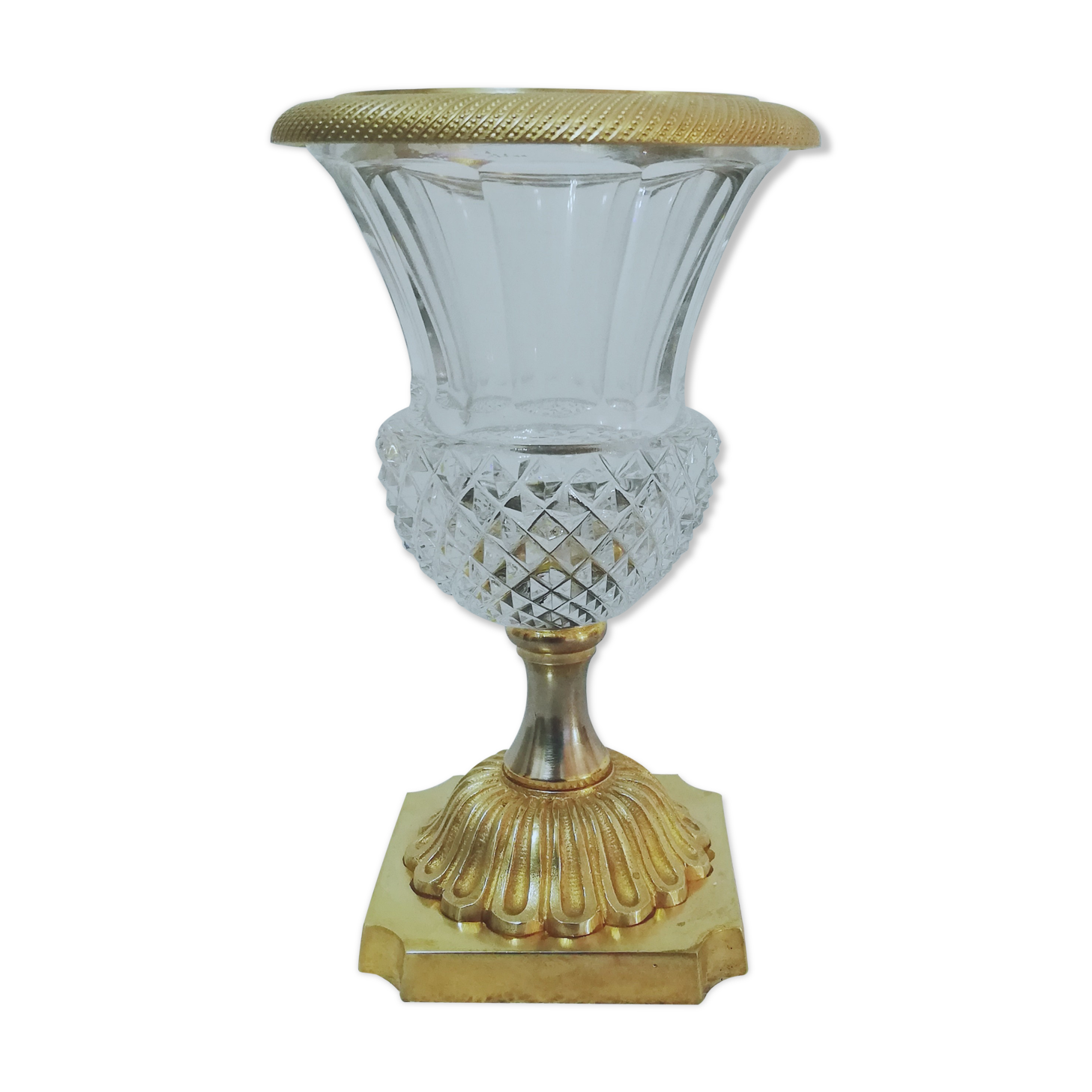 Medici vase in crystal, bronze and brass gilded height 15cm