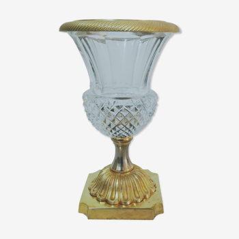 Medici vase in crystal, bronze and brass gilded height 15cm