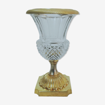 Vase médicis en cristal, bronze et laiton dorés hauteur 15cm