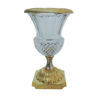 Vase médicis en cristal, bronze et laiton dorés hauteur 15cm