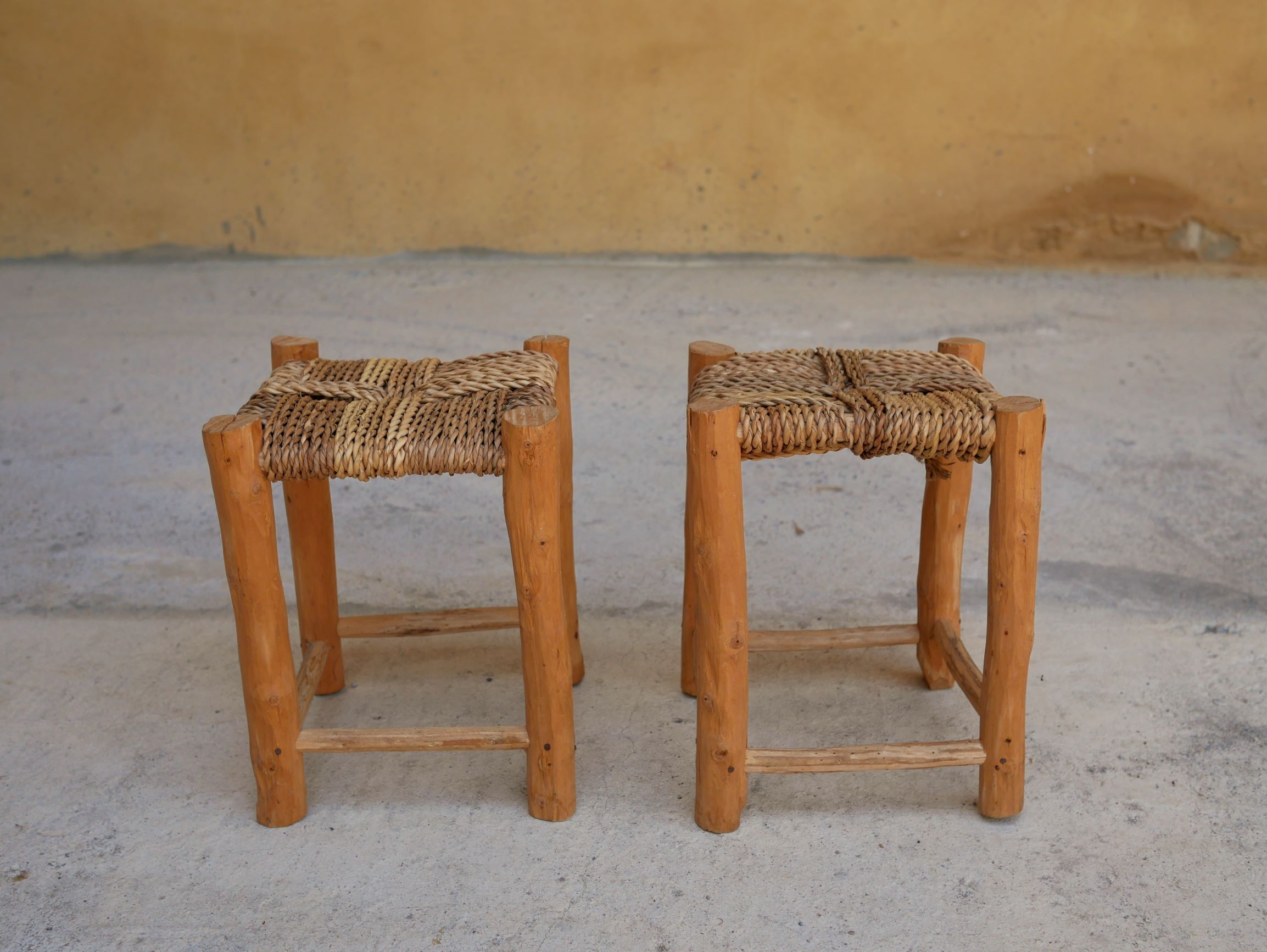 Vintage Berber wooden and straw set