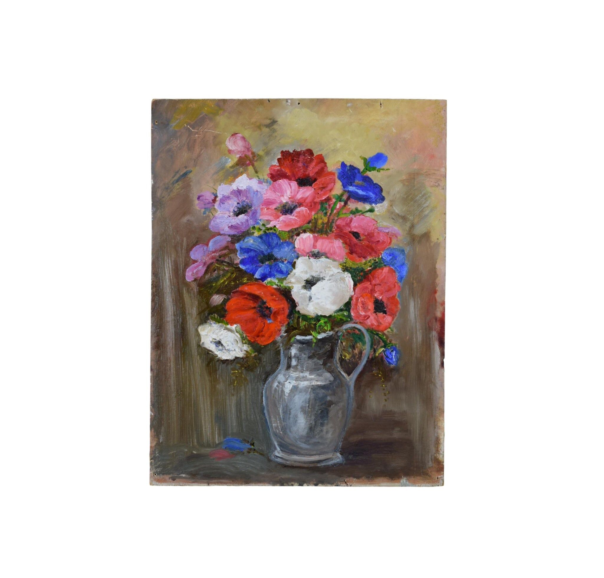 Oil on panel vintage painting Summer bouquet