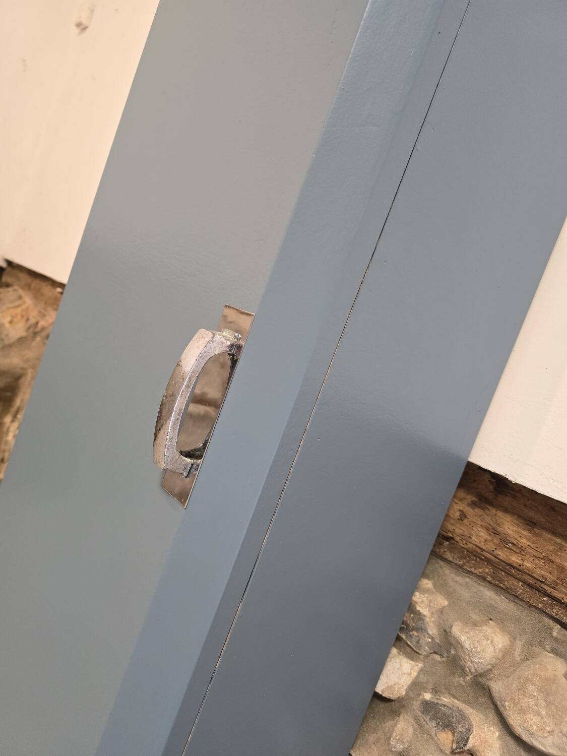 Small Mado 1960 kitchen column unit in yellow formica restyled in blue
