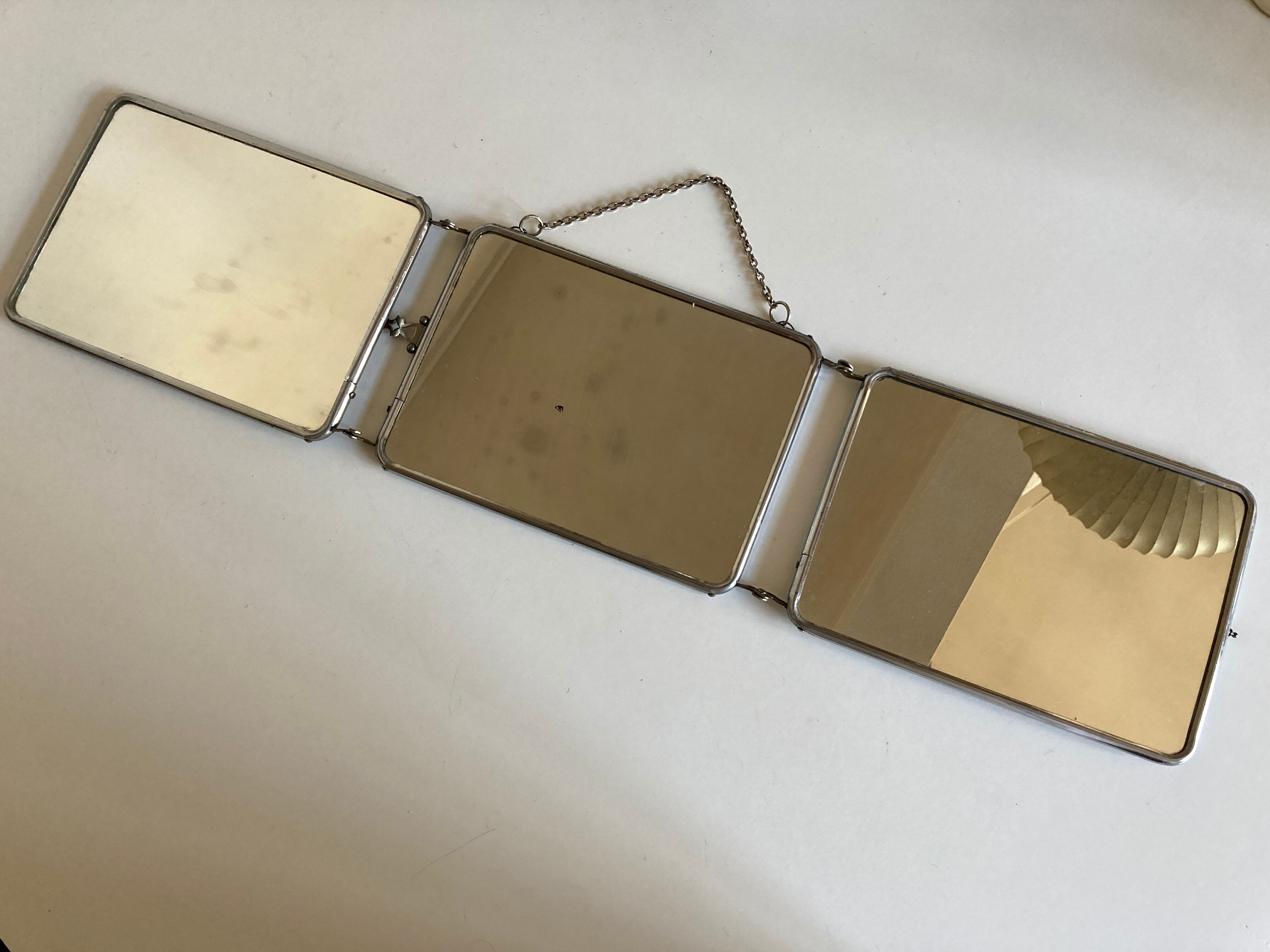 Miroir de barbier triptyque à l'italienne horizontal 1960 L69cm