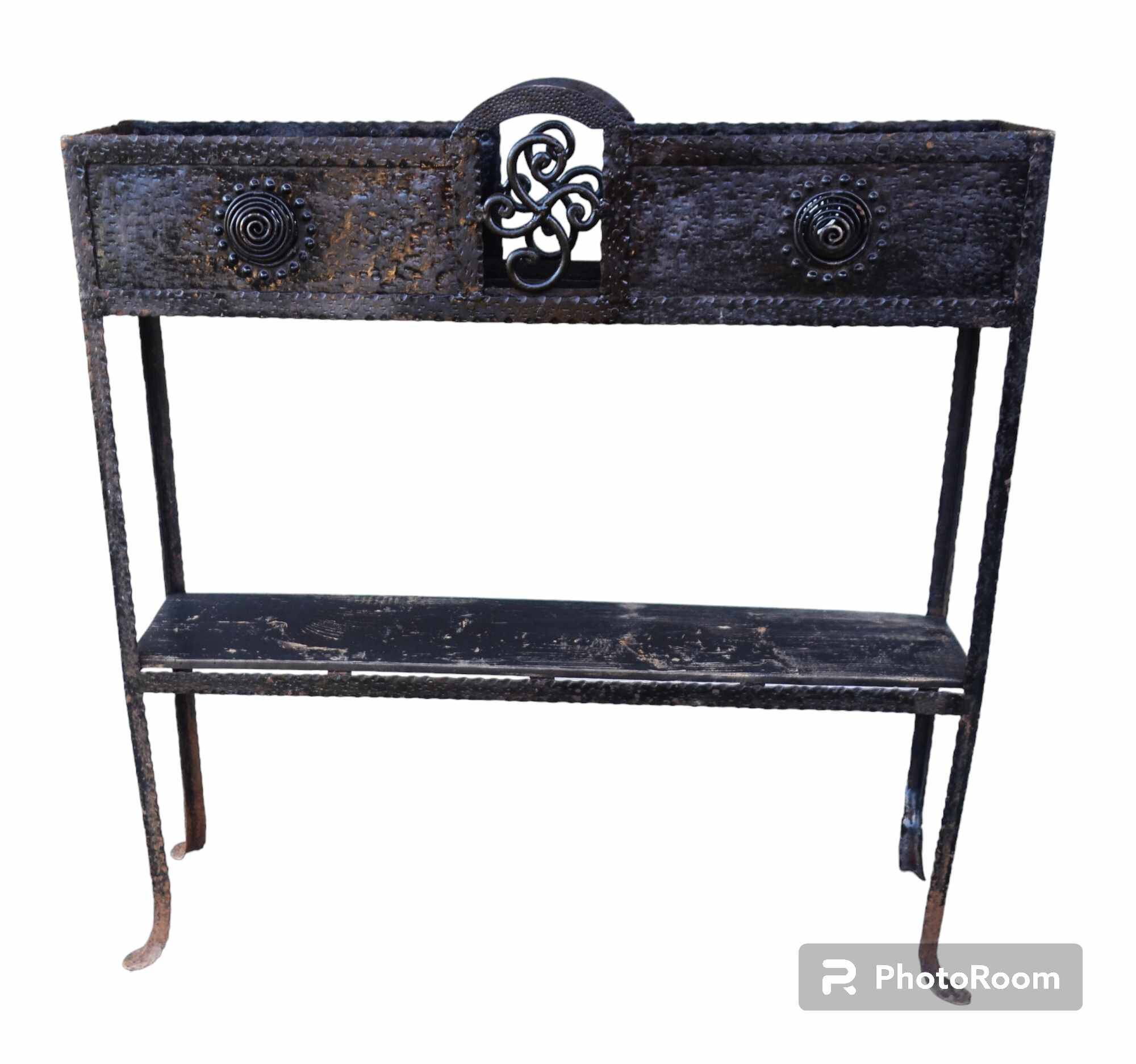 Viennese-style hammered iron flower planter holder Secession