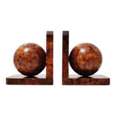 Art Deco bookends made of polished solid burl wood.