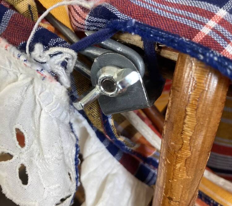 1970s wicker rattan portable bassinet cradle complete with bedding